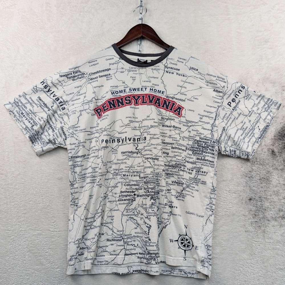 VTG State of Mine T-Shirt Men XL White Map Pennsylvania AOP Retro Streetwear Y2K